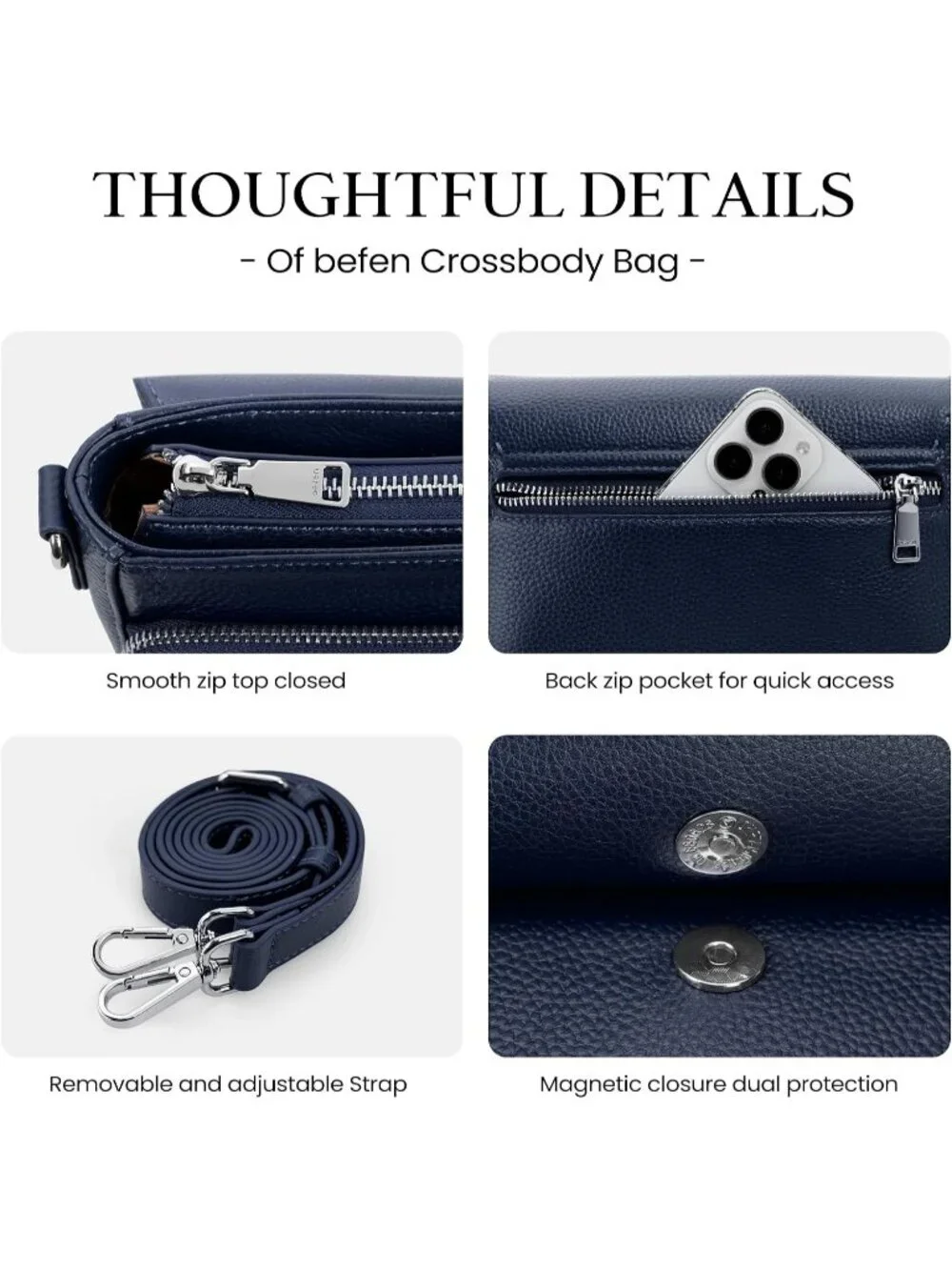 Women's Navy Blue Genuine Leather Medium Purse Wallet Travel Crossbody Bag